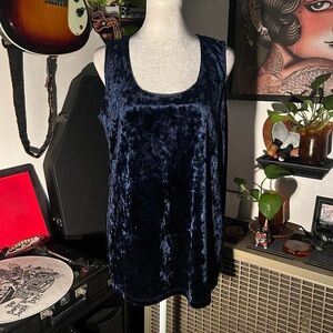 Navy Blue Velvet Velour Women’s Tank Top.